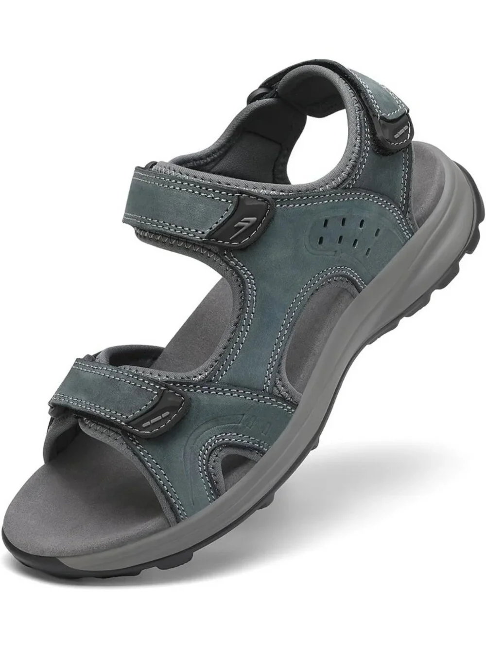 Men's All Grey Adjustable Open Toe Leather Athletic Sport Hiking Sandal Shoes